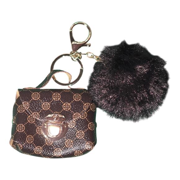 Mini Bag Keychain Charm Change Pouch Coin Purse Girlhoodcore Brown Gold NWT - Picture 1 of 6